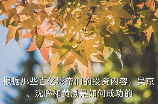 根據(jù)那些百億影帝們的投資內(nèi)容，吳京、沈騰和黃渤是如何成功的