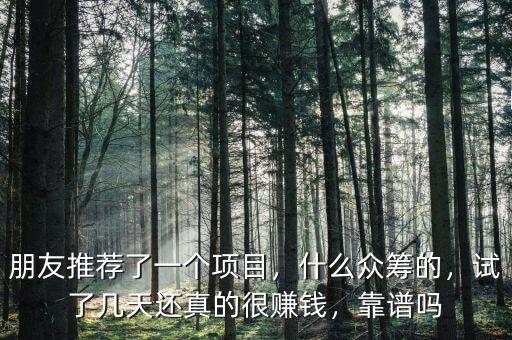 朋友推薦了一個(gè)項(xiàng)目，什么眾籌的，試了幾天還真的很賺錢，靠譜嗎