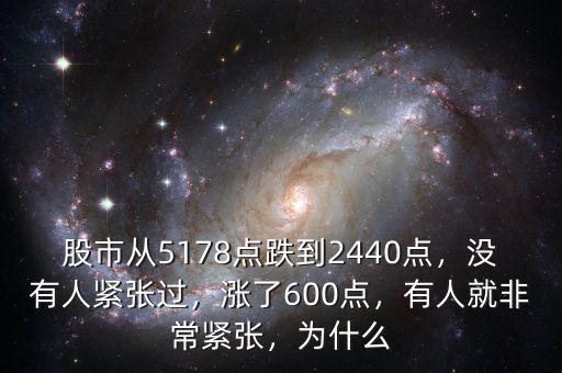 股市從5178點(diǎn)跌到2440點(diǎn)，沒(méi)有人緊張過(guò)，漲了600點(diǎn)，有人就非常緊張，為什么