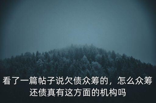 看了一篇帖子說(shuō)欠債眾籌的，怎么眾籌還債真有這方面的機(jī)構(gòu)嗎