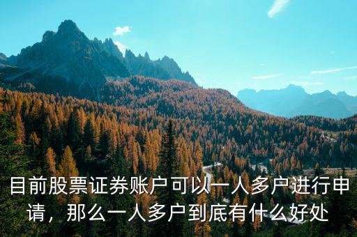 目前股票證券賬戶可以一人多戶進行申請，那么一人多戶到底有什么好處
