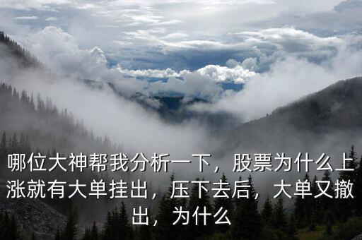 哪位大神幫我分析一下，股票為什么上漲就有大單掛出，壓下去后，大單又撤出，為什么