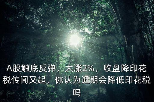 A股觸底反彈，大漲2%，收盤降印花稅傳聞?dòng)制?，你認(rèn)為近期會(huì)降低印花稅嗎