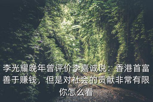 李光耀晚年曾評價李嘉誠說：香港首富善于賺錢，但是對社會的貢獻非常有限你怎么看