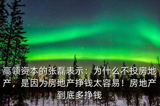 高領(lǐng)資本的張磊表示：為什么不投房地產(chǎn)，是因為房地產(chǎn)掙錢太容易！房地產(chǎn)到底多掙錢
