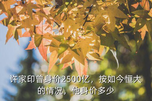 許家印曾身價2500億，按如今恒大的情況，他身價多少