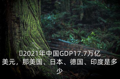?2021年中國GDP17.7萬億美元，那美國、日本、德國、印度是多少