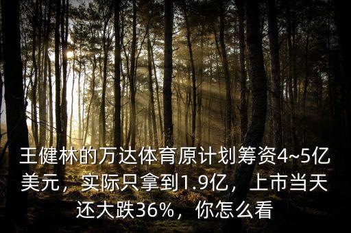 王健林的萬(wàn)達(dá)體育原計(jì)劃籌資4~5億美元，實(shí)際只拿到1.9億，上市當(dāng)天還大跌36%，你怎么看