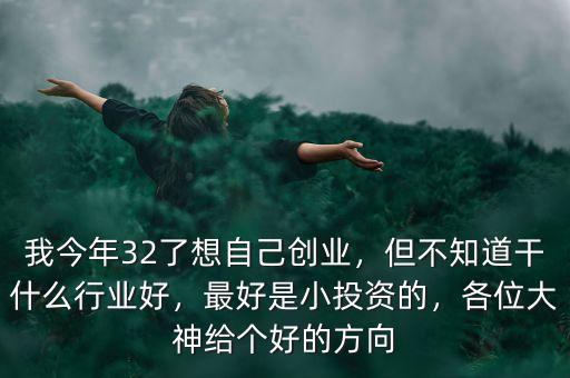 我今年32了想自己創(chuàng)業(yè)，但不知道干什么行業(yè)好，最好是小投資的，各位大神給個好的方向