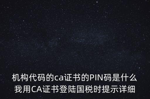 機(jī)構(gòu)代碼的ca證書的PIN碼是什么我用CA證書登陸國稅時提示詳細(xì)