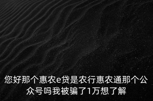 農(nóng)行惠農(nóng)通是什么，您好那個惠農(nóng)e貸是農(nóng)行惠農(nóng)通那個公眾號嗎我被騙了1萬想了解