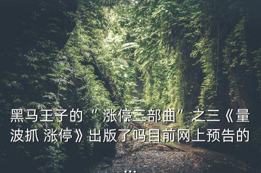黑馬王子的“ 漲停三部曲”之三《量波抓 漲?！烦霭媪藛崮壳熬W(wǎng)上預(yù)告的...