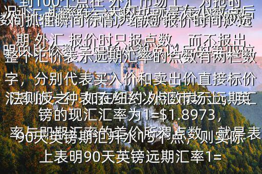  外匯點(diǎn)數(shù)怎么計(jì)算$點(diǎn)數(shù)匯率是遠(yuǎn)期匯率的一種表示方法以點(diǎn)數(shù)表示遠(yuǎn)期匯率與即期匯率的差價(jià)所謂點(diǎn)數(shù)，就是表明由比價(jià)數(shù)字中的小數(shù)點(diǎn)以后的第四位數(shù)，也即一個點(diǎn)約為萬分之一在一般情況下，匯率在一天內(nèi)也就是在小數(shù)點(diǎn)后的三位數(shù)變動，也即變動幾十個點(diǎn)，不到100個點(diǎn)在 外匯市場上，為搶時間抓住瞬間行情，縮短 報(bào)價(jià)時間，遠(yuǎn)期 外匯 報(bào)價(jià)時只報(bào)點(diǎn)數(shù)，而不報(bào)出整個匯價(jià)表示遠(yuǎn)期匯率的點(diǎn)數(shù)有兩欄數(shù)字，分別代表買入價(jià)和賣出價(jià)直接標(biāo)價(jià)法則反之，如在紐約 外匯市場上，英鎊的現(xiàn)匯匯率為1=$1.8973，90天英鎊期匯升水15個點(diǎn)，則實(shí)際上表明90天英鎊遠(yuǎn)期匯率1=