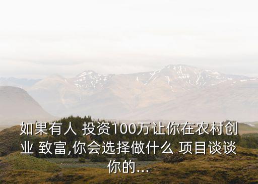 如果有人 投資100萬讓你在農(nóng)村創(chuàng)業(yè) 致富,你會選擇做什么 項目談談你的...