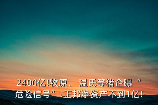 2400億!牧原、 溫氏等豬企曝“危險信號”!正邦凈資產(chǎn)不到1億!