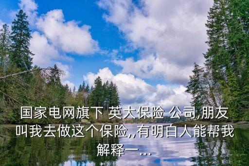 國家電網(wǎng)旗下 英大保險(xiǎn) 公司,朋友叫我去做這個(gè)保險(xiǎn),,有明白人能幫我解釋一...