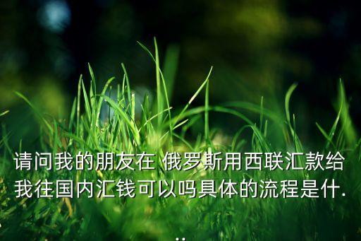 請問我的朋友在 俄羅斯用西聯(lián)匯款給我往國內匯錢可以嗎具體的流程是什...