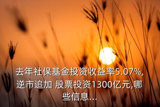 去年社?；鹜顿Y收益率5.07%,逆市追加 股票投資1300億元,哪些信息...